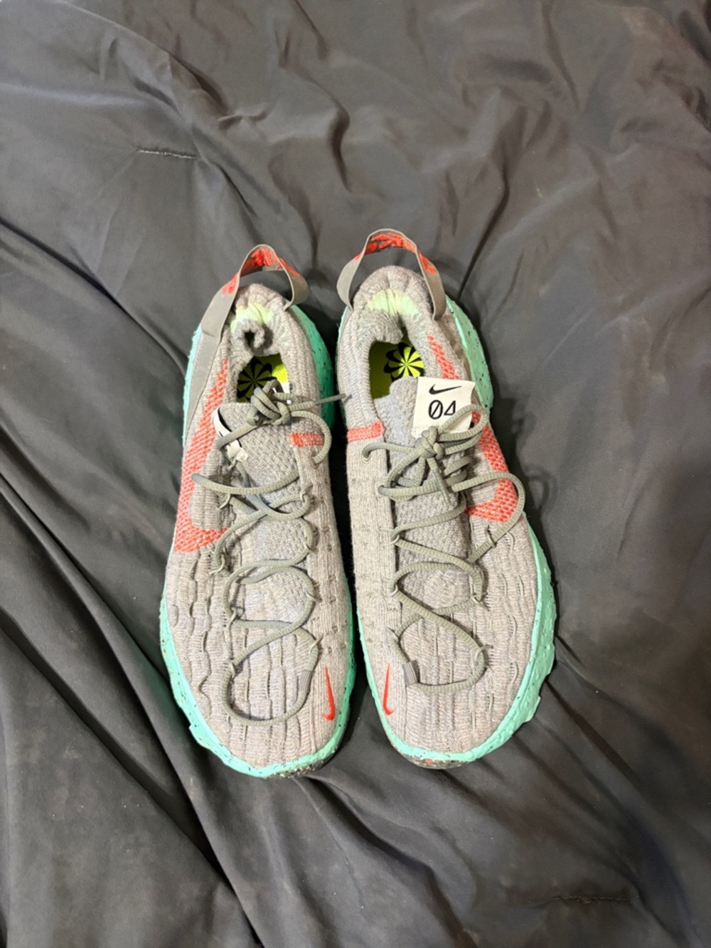 Nike Grey Knit Sneakers with Coral Accents and Mint Green Sole